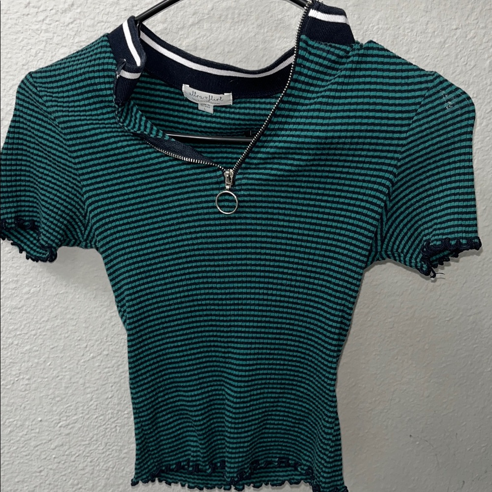 Ultra Flirt Green and Black Striped Top